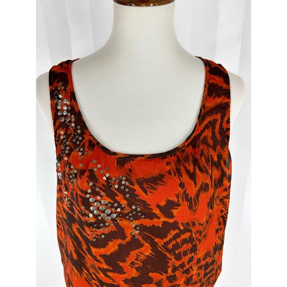 APT 9 Women’s Burnt Orange Pattern Sleeveless Sheer Top Sz M - Picture 5 of 12